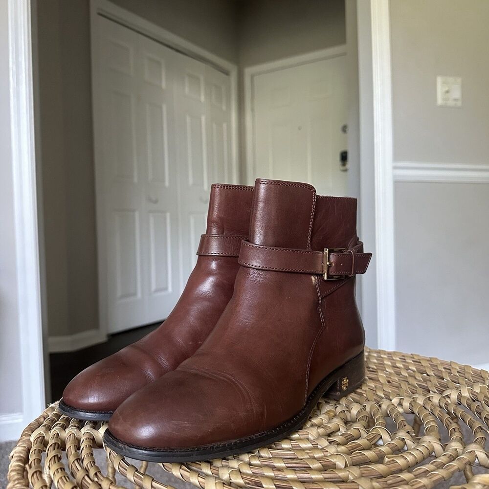 Tory Burch Brooke Ankle Bootie Boots Calf Leather Perfect Brown 52660 Size 8.5 M